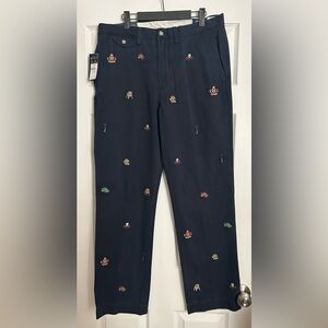 Polo Ralph Lauren NWT Varsity Bulldog Crest Navy Classic Fit Flat Front Pants 34
